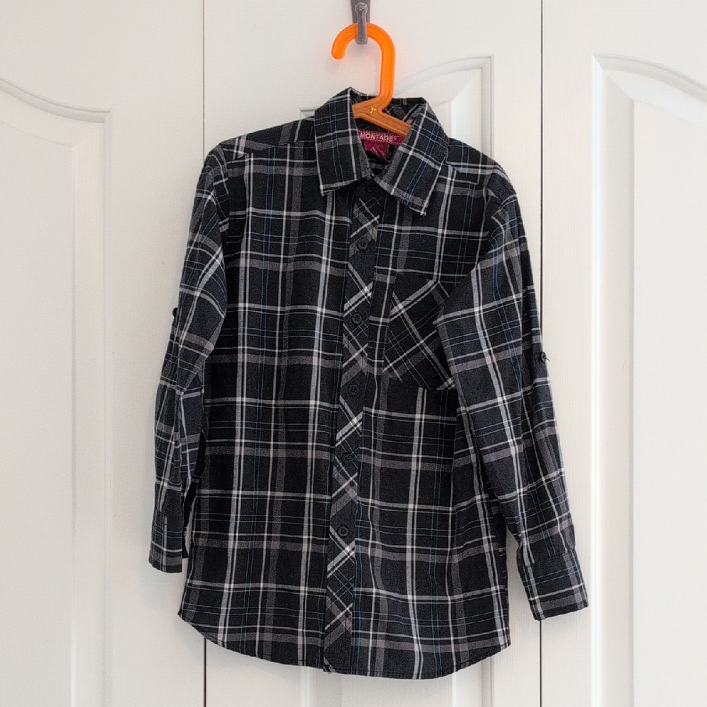 Montage Grey Plaid Button Down Boy's Shirt